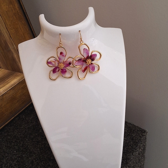 Ophelia Roe, NWT, Variegated Flower & Gold Dangle Earrings - Picture 7 of 7